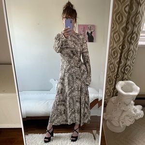 PRIMARK SNAKE PRINT LONG SLEEVE DRESS MAXI SLIT STRETCH REPTILE BLACK CREAM